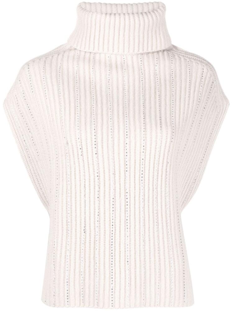 Allude rhinestone-stripes ribbed-knit top - Neutrals Cover