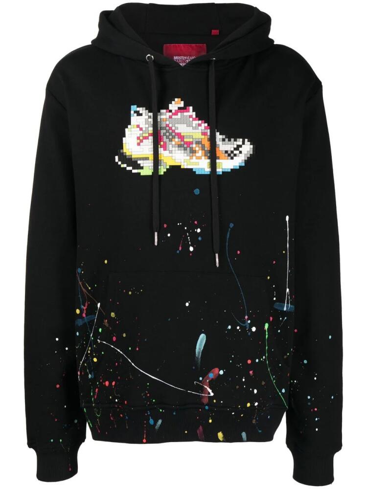 Mostly Heard Rarely Seen 8-Bit sneaker-print long-sleeve hoodie - Black Cover