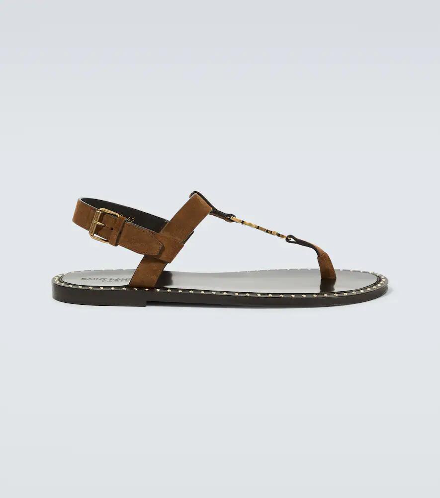 Saint Laurent Cassandre studded suede thong sandals Cover