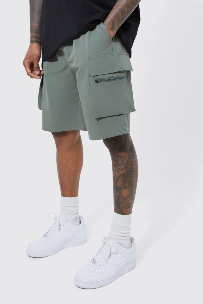 Mens Elasticated Waist Relaxed Technical Stretch Cargo Short - Green Cover