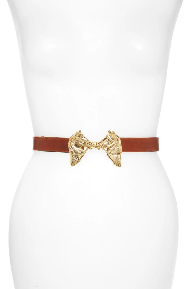 Raina Harvey Horse Clasp Leather Belt in Cognac Cover