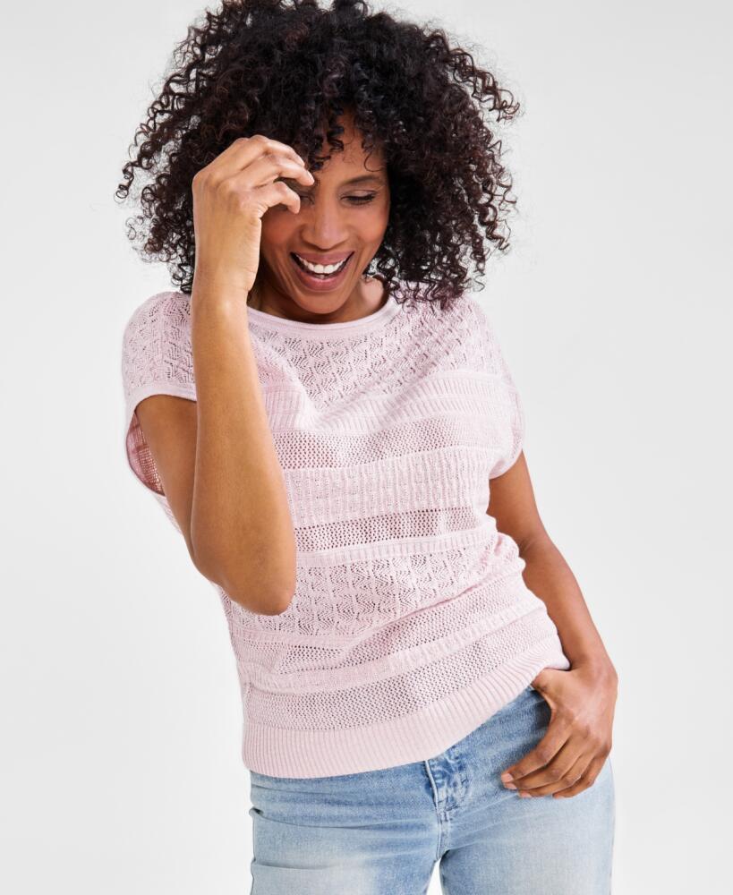 Style & Co Petite Dolman-Sleeve Metallic Sweater, Created for Macy's - Pink Lining/silver Cover