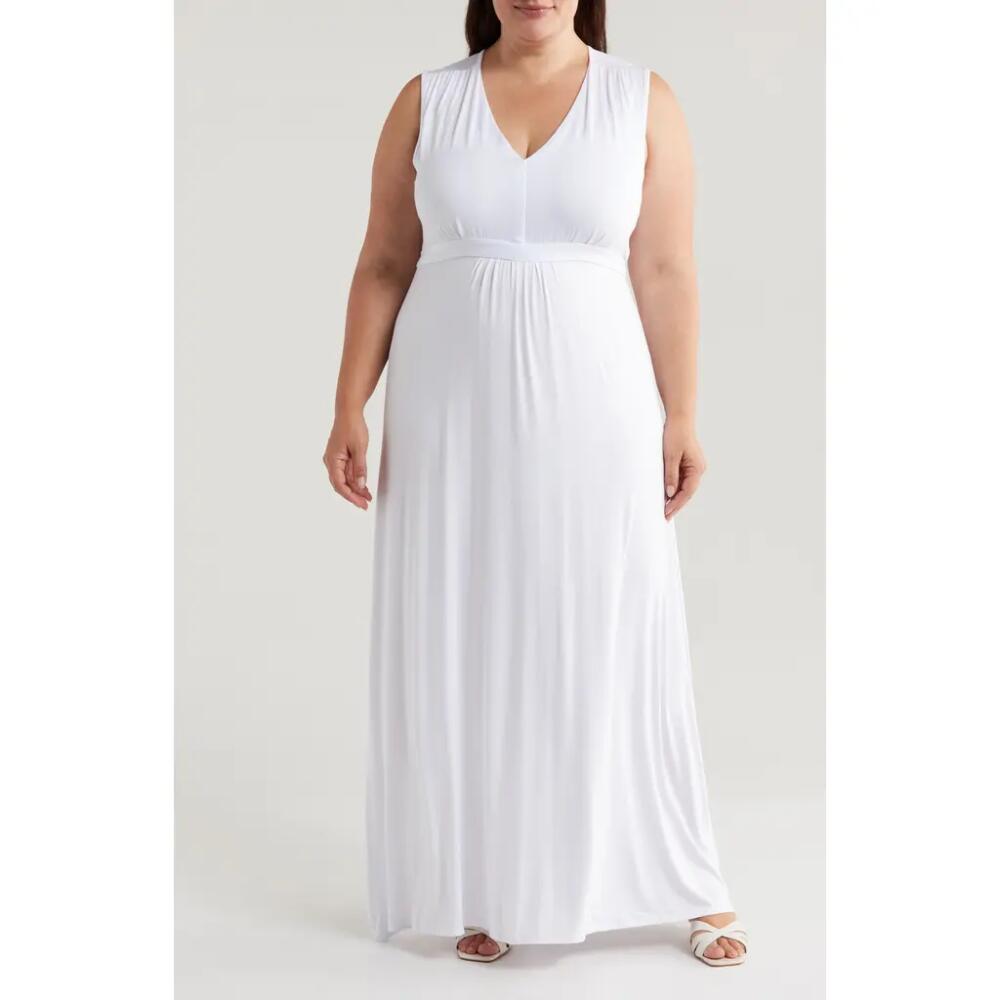 24seven Comfort Apparel Sleeveless Jersey Maxi Dress in White Cover