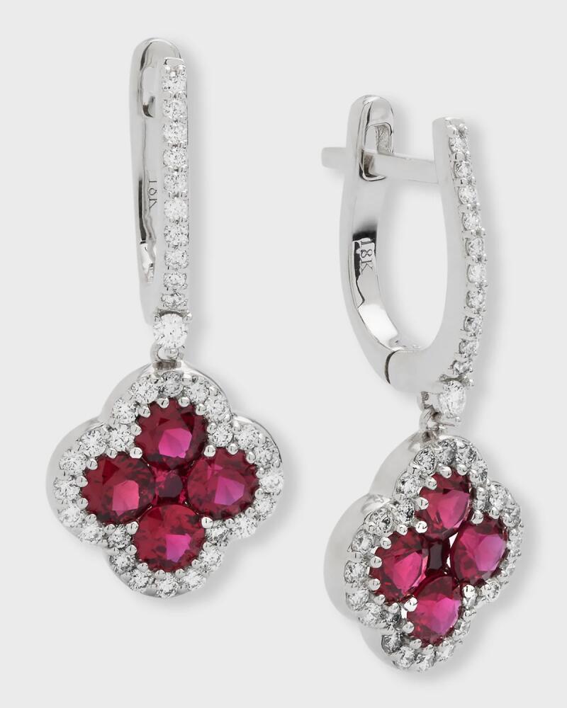 Neiman Marcus Diamonds 18K Ruby and Diamond Flower Hoop Drop Earrings, 0.83tcw, 1.25" / 0.50"W Cover