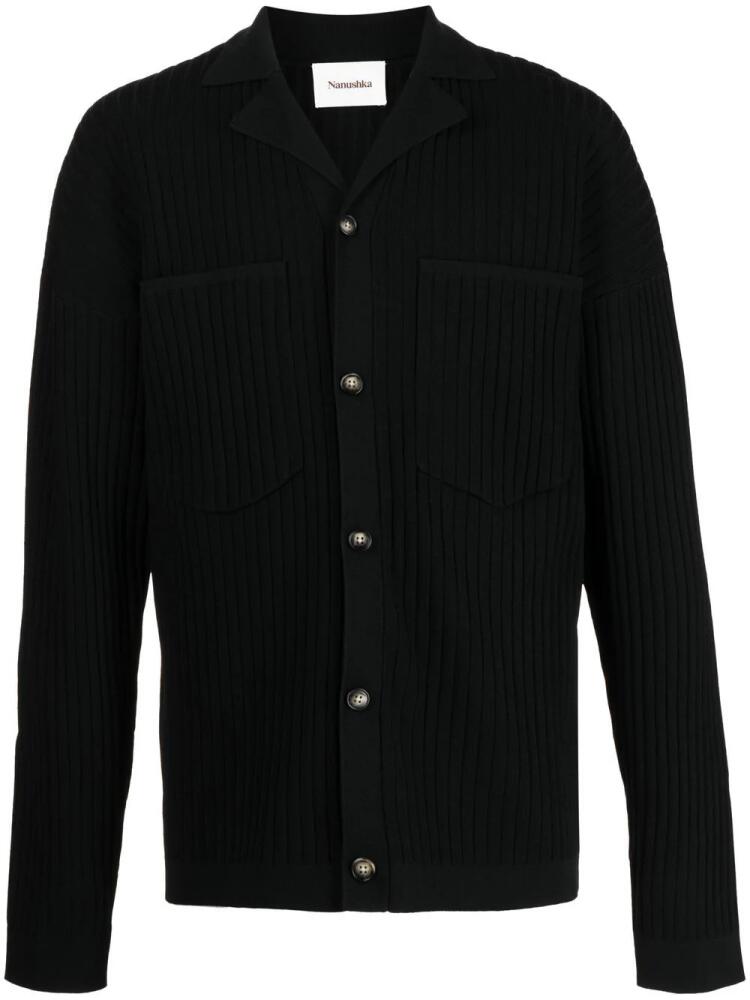 Nanushka camp collar ribbed cardigan - Black Cover