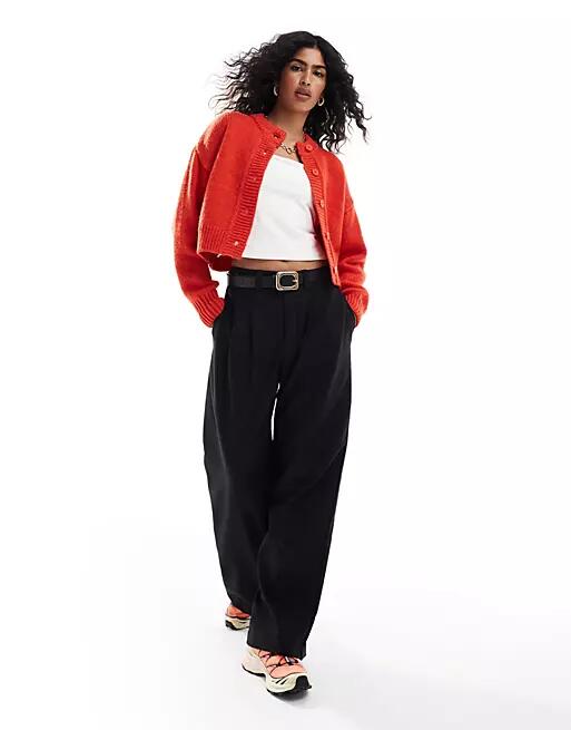 ASOS DESIGN crop crew neck cardigan in red Cover