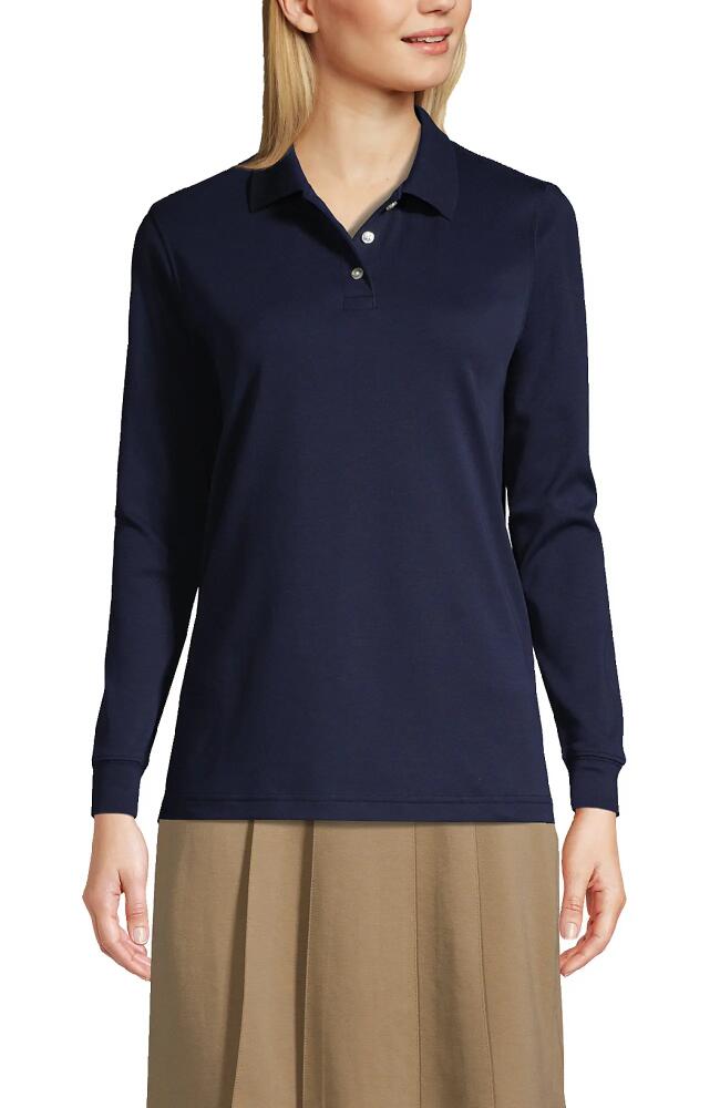 Lands' End School Uniform Tall Long Sleeve Interlock Polo Shirt in Classic Navy Cover