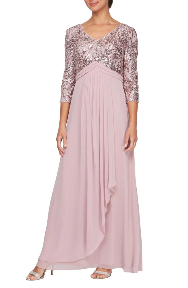 Alex Evenings Sequin Three-Quarter Sleeve Evening Gown in Blush Cover