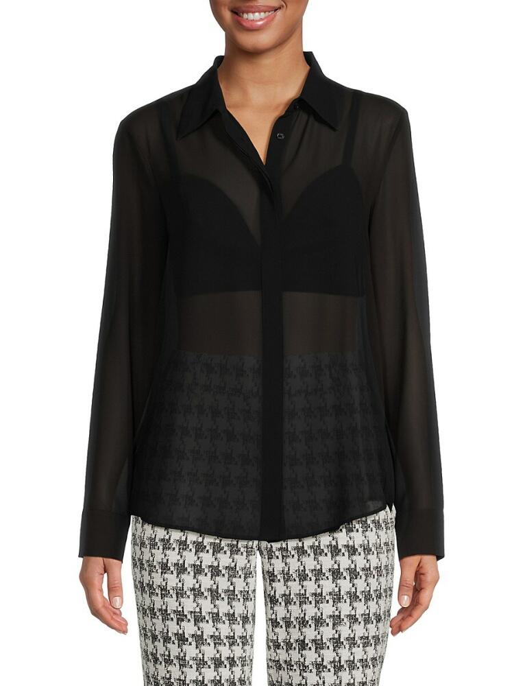 BCBGMAXAZRIA Women's Sheer Point Collar Shirt - Noir Cover