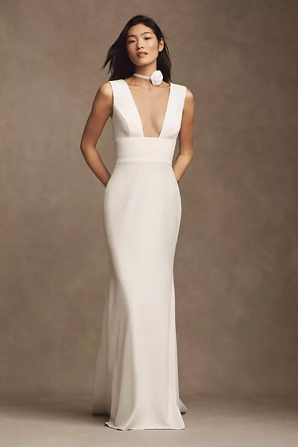 Wtoo by Watters Chloe Sleeveless Plunge Crepe Column Wedding Gown Cover