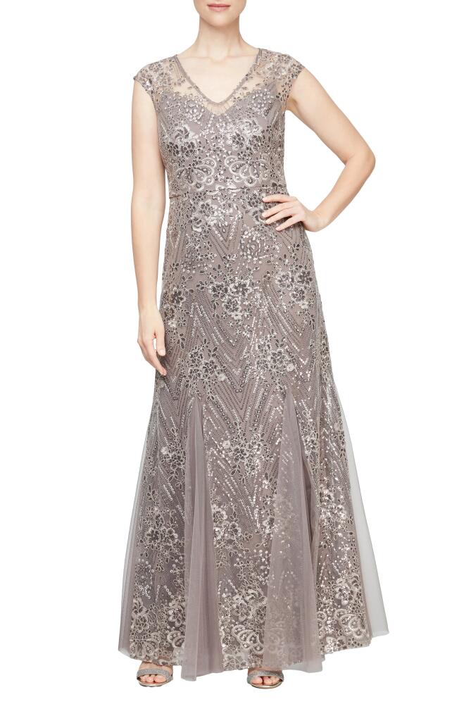 Alex Evenings Sequin Embroidered Evening Gown in Rich Taupe Cover