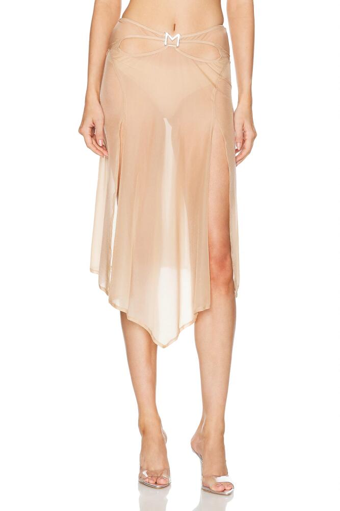 Mugler Midi Skirt With Side Slit in Tan Cover