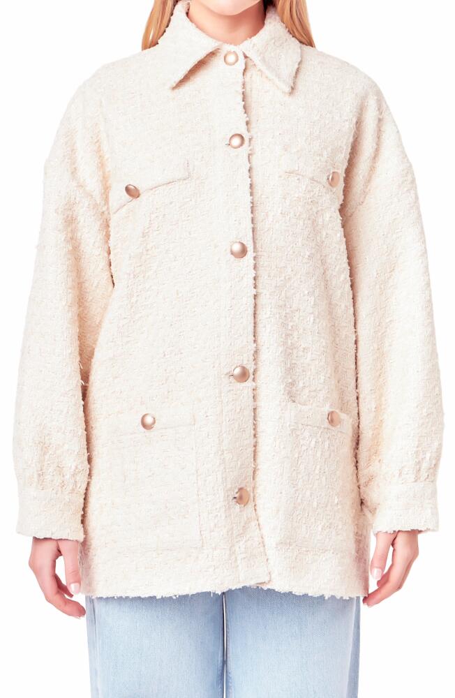 English Factory Tweed Button-Up Shirt Jacket in Ivory Cover