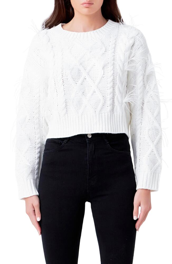 Endless Rose Feather Trim Crop Sweater in Cream Cover