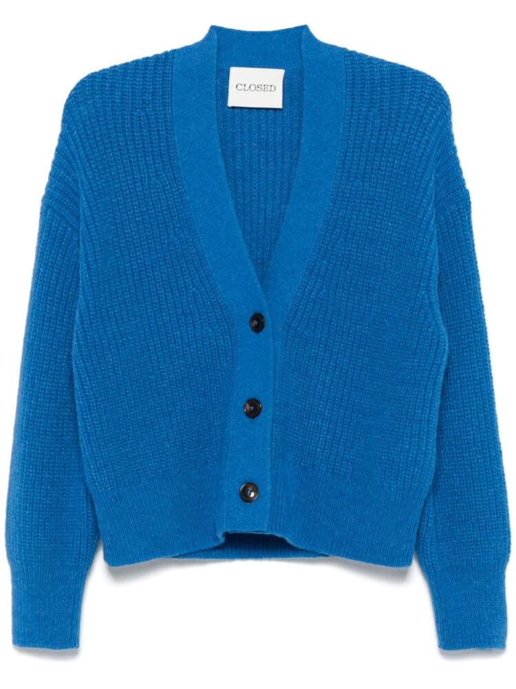 Closed ribbed-knit cardigan - Blue Cover