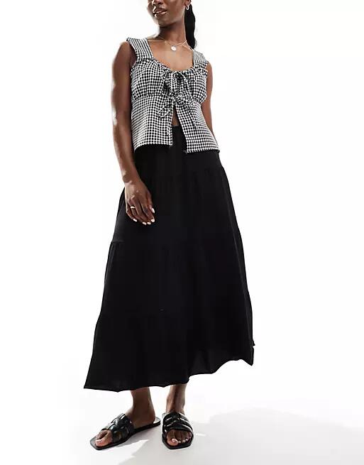 Stradivarius STR boho midi skirt in black Cover