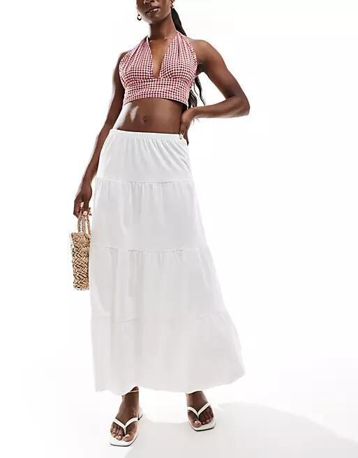 Stradivarius STR boho midi skirt in natural-Neutral Cover