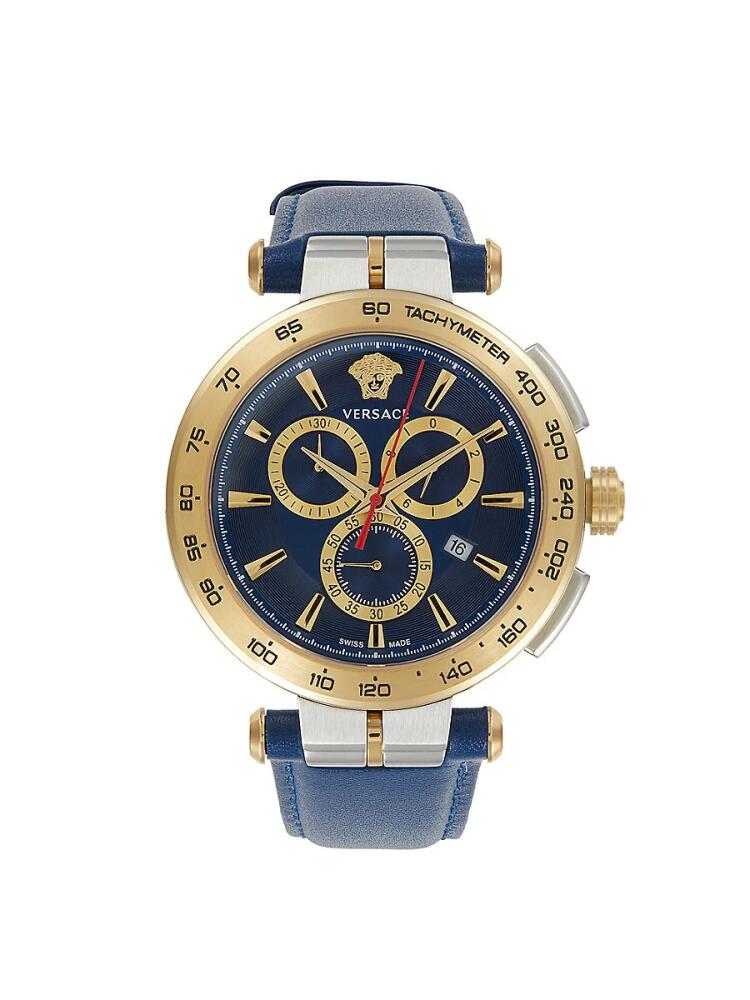 Versace Men's Aion Chrono 45MM Two Tone Stainless Steel & Leather Strap Chronograph Watch Cover