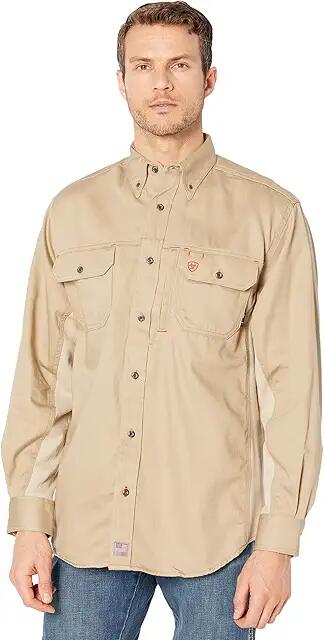 Ariat FR Solid Vent Long Sleeve Work Shirt (Khaki) Men's Clothing Cover