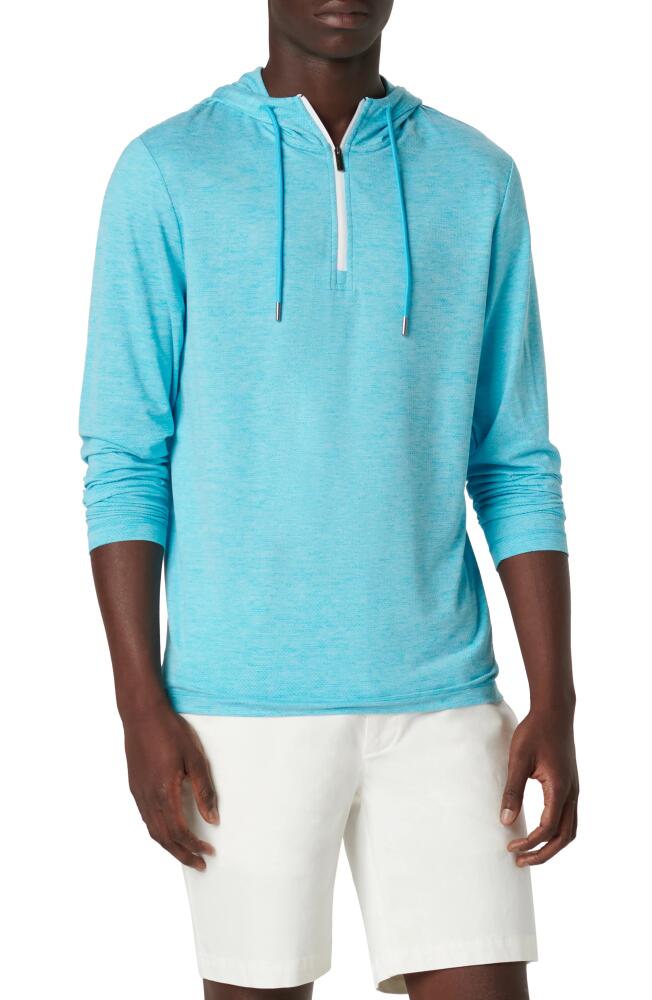 Bugatchi Quarter Zip Performance Hoodie in Aqua Cover