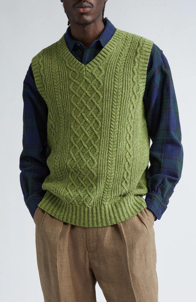 BEAMS Alan Cable Knit Sweater Vest in Green 65 Cover