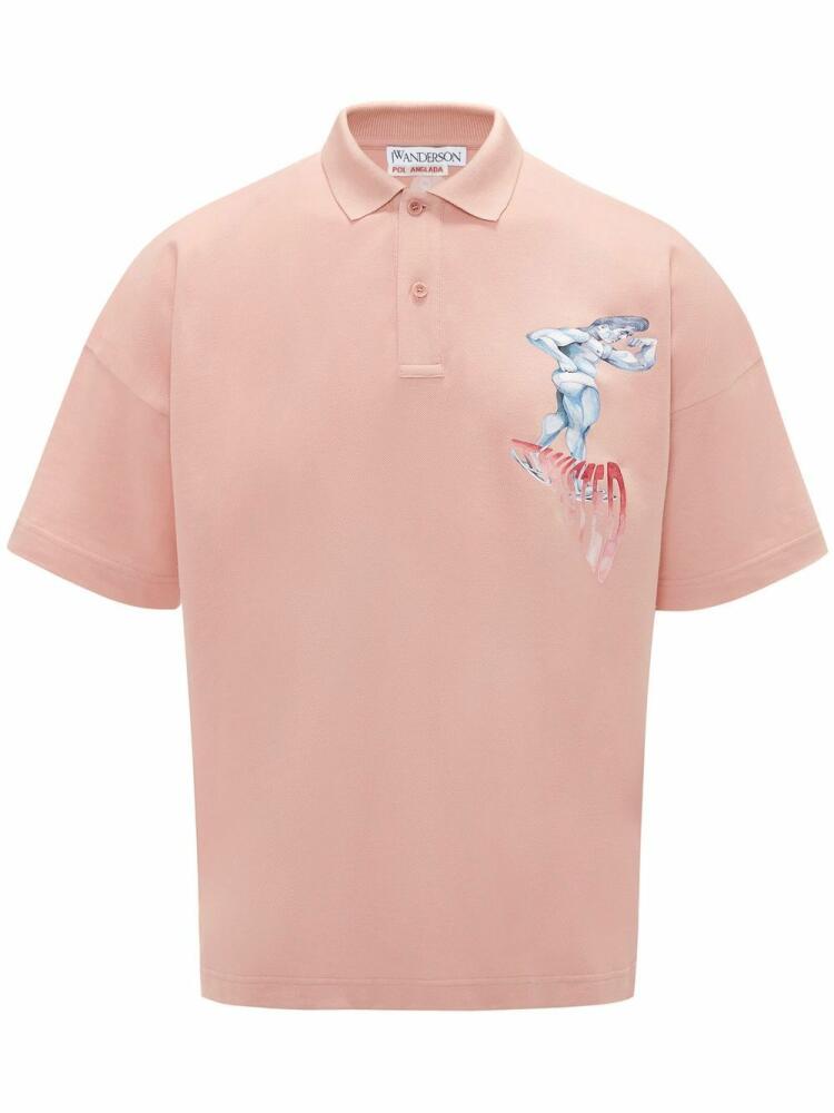 JW Anderson graphic-print short-sleeved polo shirt - Pink Cover