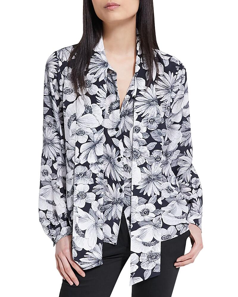 The Kooples Romantic Garden Tie Neck Silk Blouse Cover