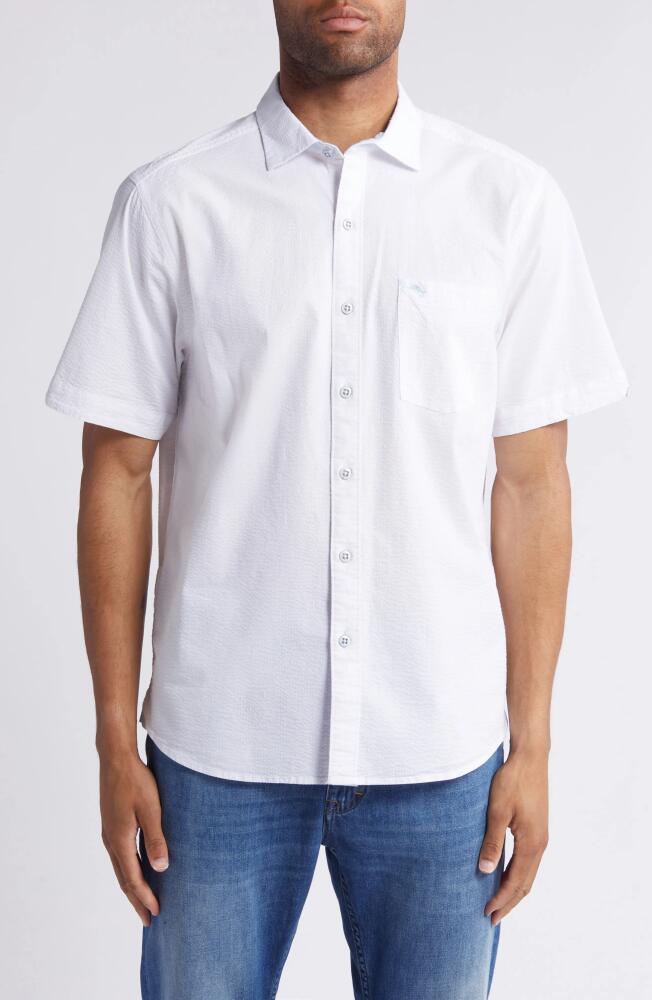 Tommy Bahama Men's Nova Wave Stretch Short Sleeve Seersucker Button-Up Shirt in White Cover