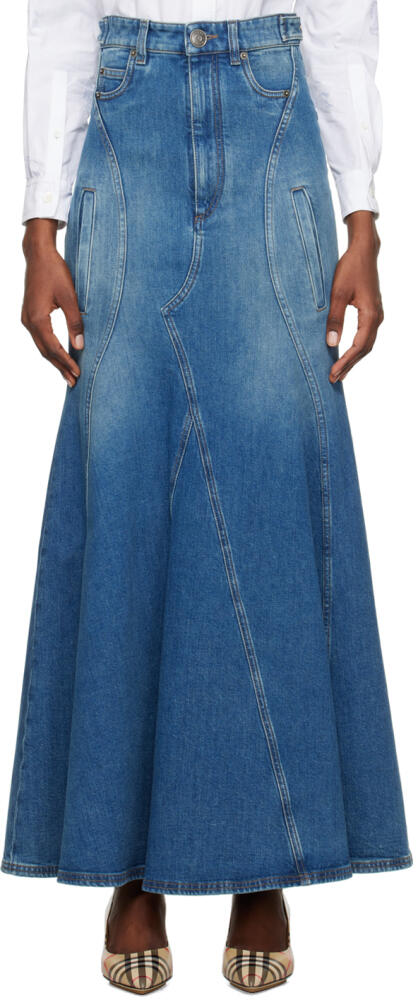 Burberry Blue Paneled Denim Maxi Skirt Cover