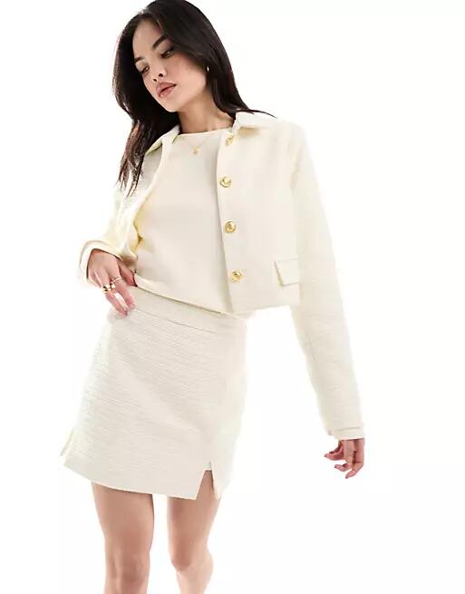 ASOS DESIGN boxy boucle jacket in cream-White Cover