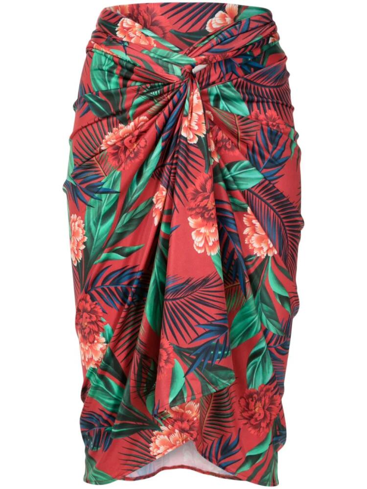 Lygia & Nanny Orixá botanical-print wrap skirt - Red Cover