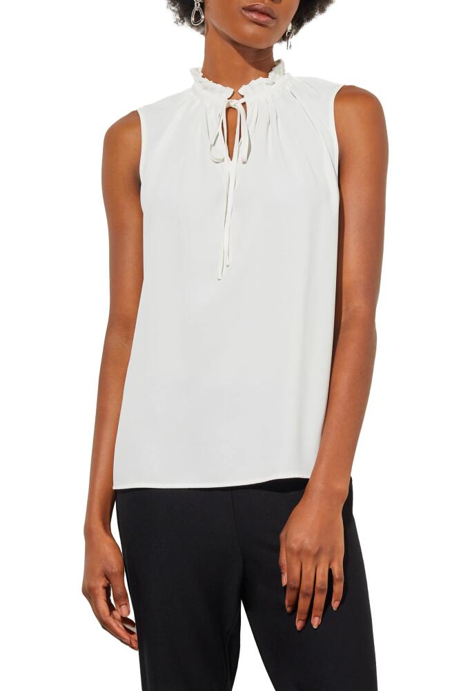 Ming Wang Ruffle Tie Neck Crêpe de Chine Tank in White Cover