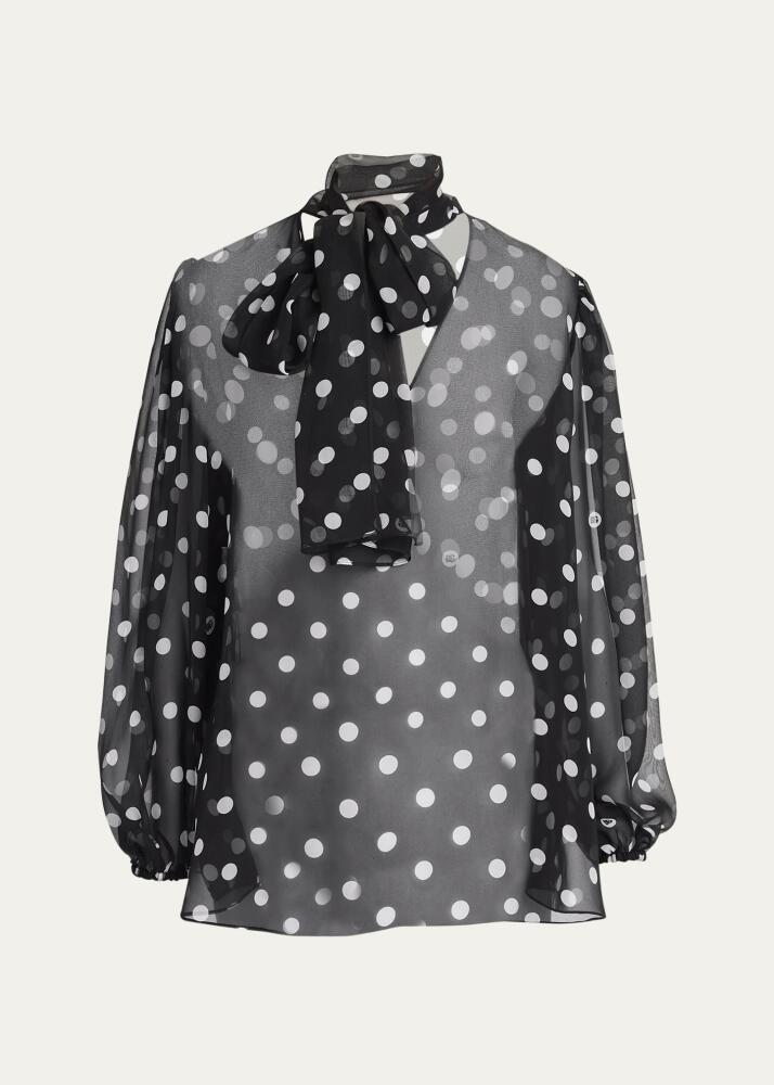 Dolce & Gabbana Polka Dot Chiffon Scarf-Neck Blouse Cover