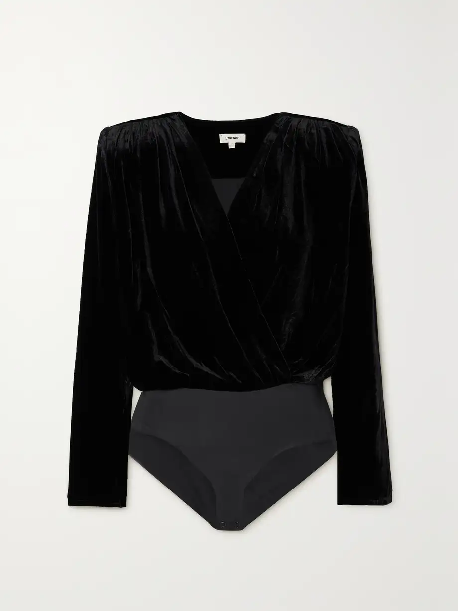 L'Agence - Kallie Velvet And Stretch-jersey Bodysuit - Black Cover