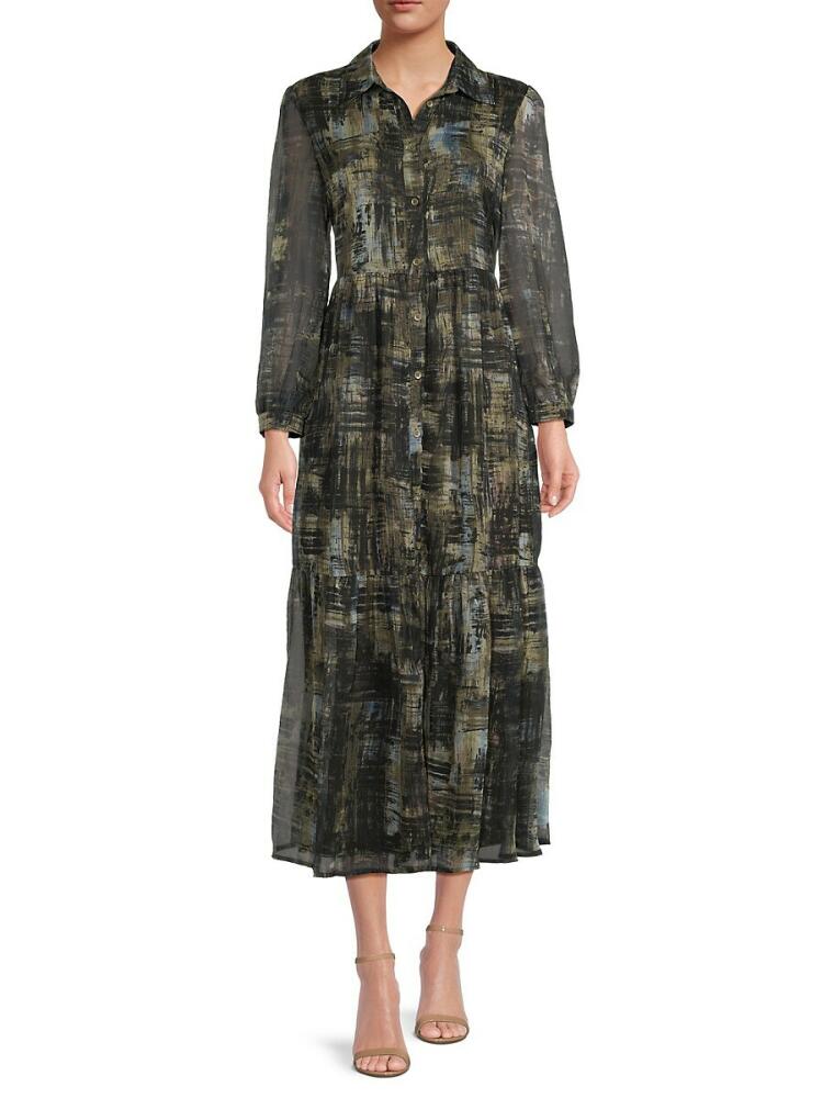 Area Stars Women's Standard Fit Abstract Midi Shirtdress - Black Multi Cover