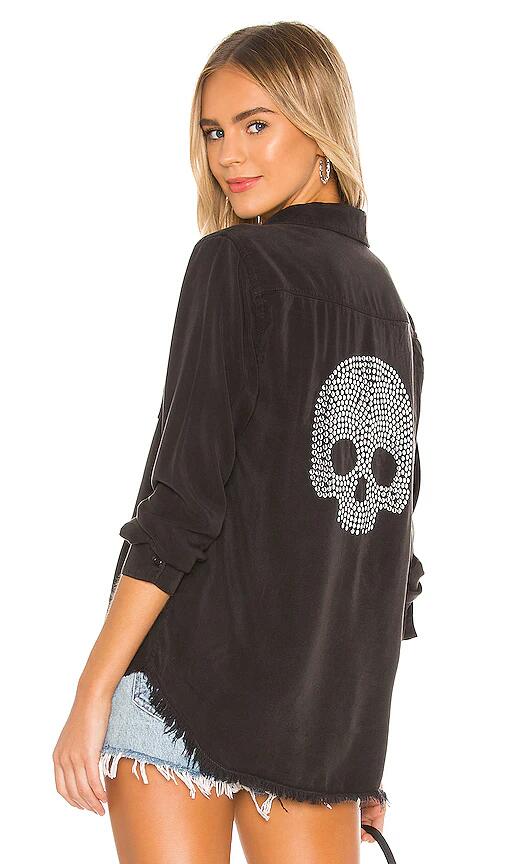 Lauren Moshi Sloane Nailhead Skull Button Up Denim Shirt in Black Cover