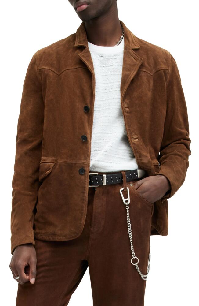 AllSaints Hornett Suede Sport Coat in Tan Brown Cover