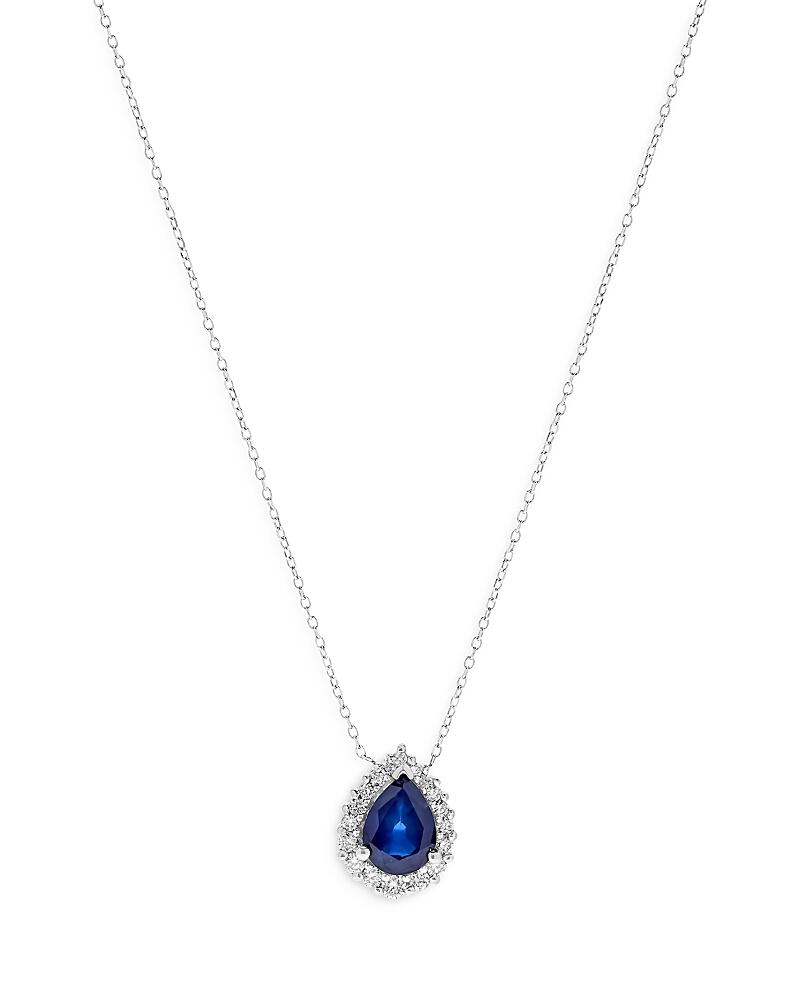 Bloomingdale's Fine Collection Sapphire & Diamond Halo Pendant Necklace in 14K White Gold, 16- Exclusive Cover