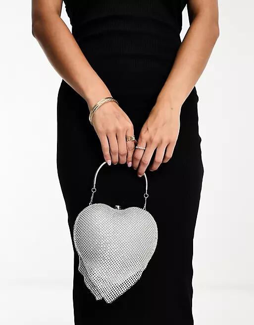 True Decadence heart clutch bag in silver rhinestone Cover