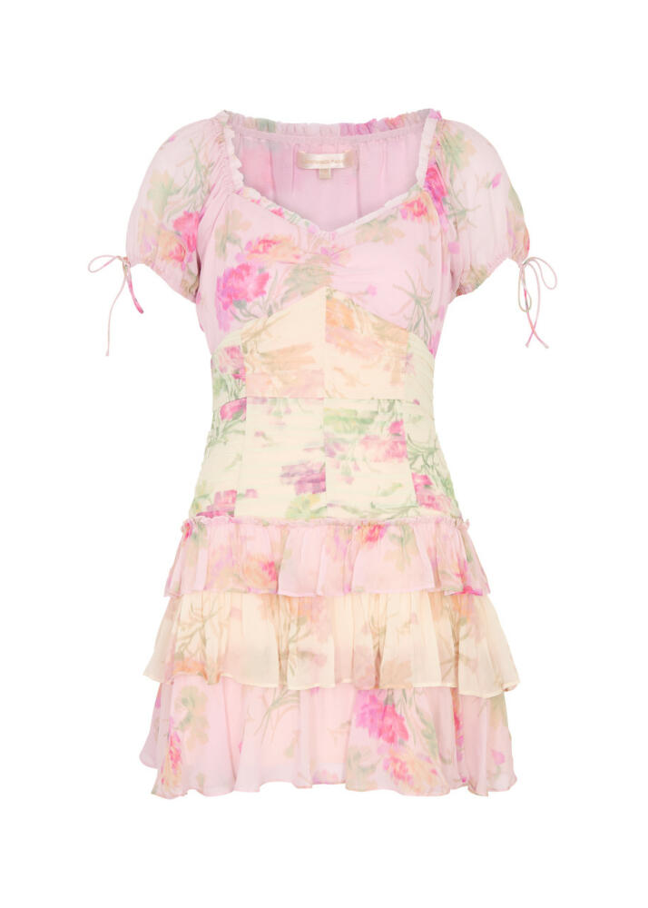 Loveshackfancy Jupe Floral-print Chiffon Mini Dress - Pink And White Cover