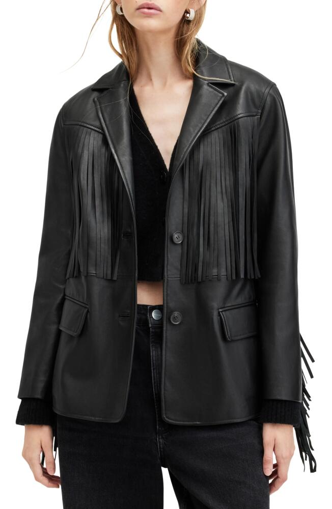 AllSaints Corinna Fringe Leather Blazer in Black Cover