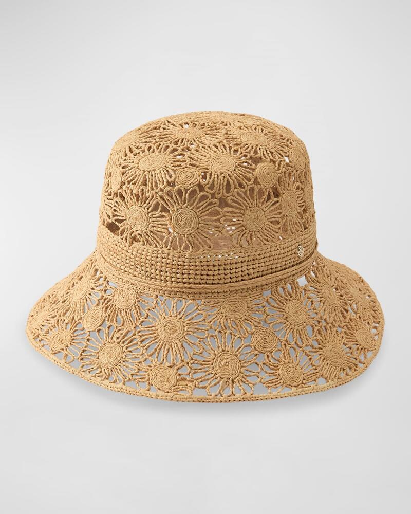 Helen Kaminski Floral Crocheted Retro Raffia Bucket Hat Cover