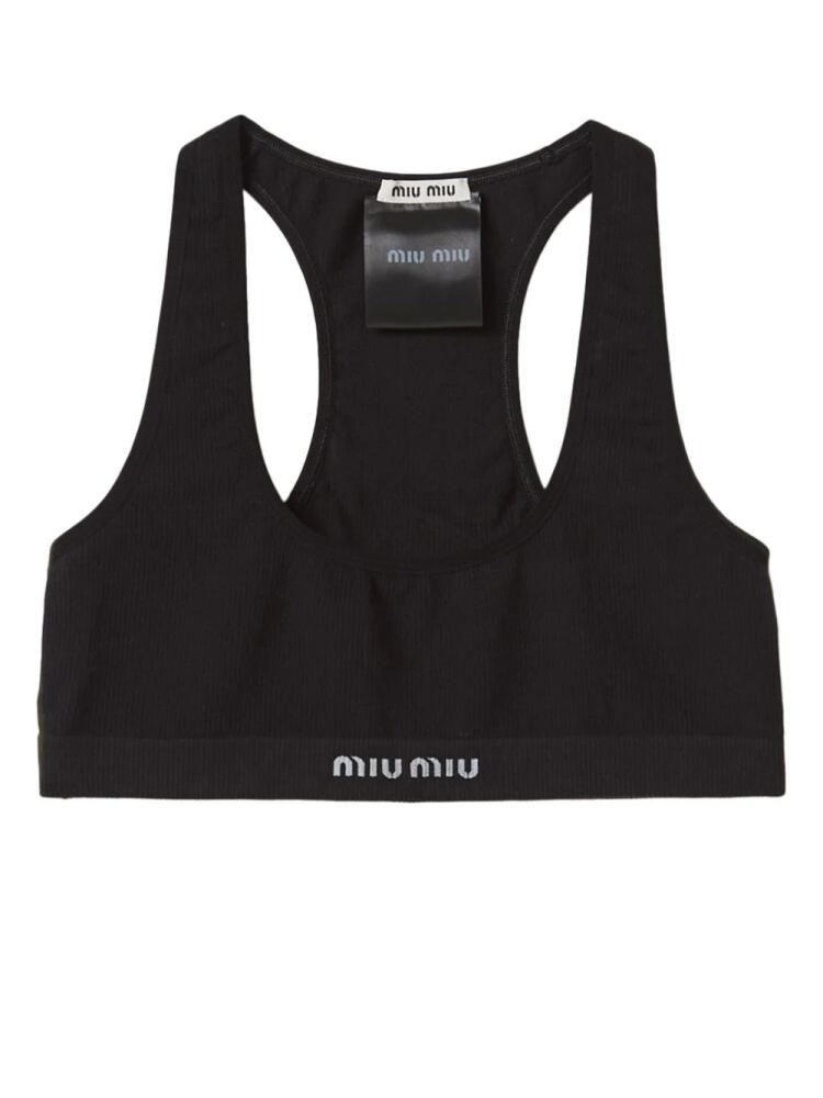 Miu Miu logo-print seamless sports bra - Black Cover