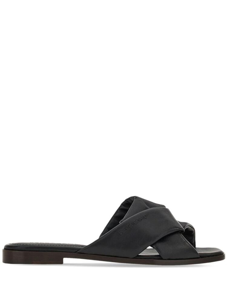 Ferragamo knot-detail leather slides - Black Cover