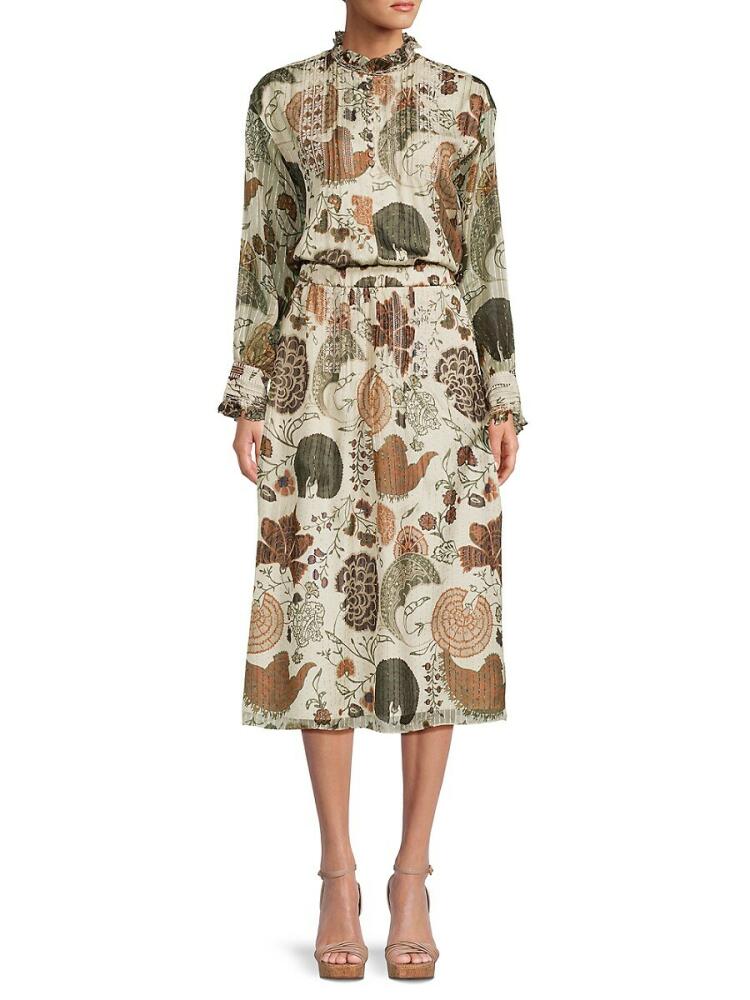 Lafayette 148 New York Women's Floral Silk Blend Midi Dress - Beige Muticolor Cover