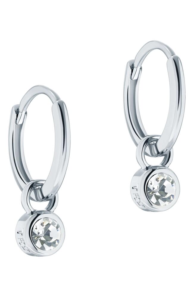 Ted Baker London Sinalaa Crystal Mini Huggie Hoop Earrings in Silver Tone Clear Crystal Cover