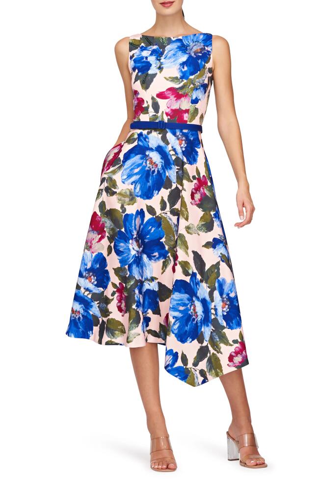 Kay Unger Goldie Floral Belted Midi Dress in Spring Blue Cover