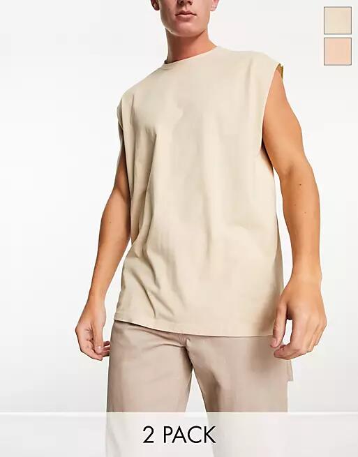 Another Influence 2 pack oversized tank tops in neutral tones-Pink Cover