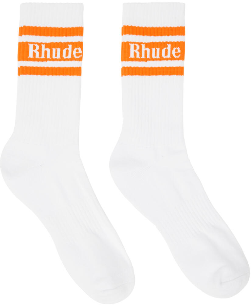 Rhude White & Orange Stripe Logo Socks Cover