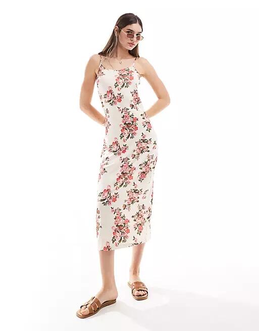 Vila jersey midi cami dress in light based pink floral-Multi Cover